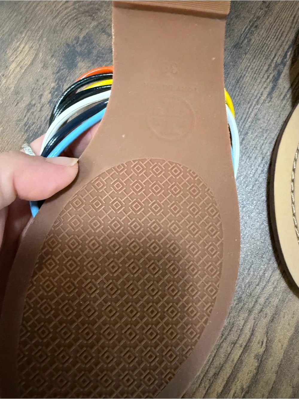 Tory Burch Tan Leather Sandals with Multicolor Braided Straps